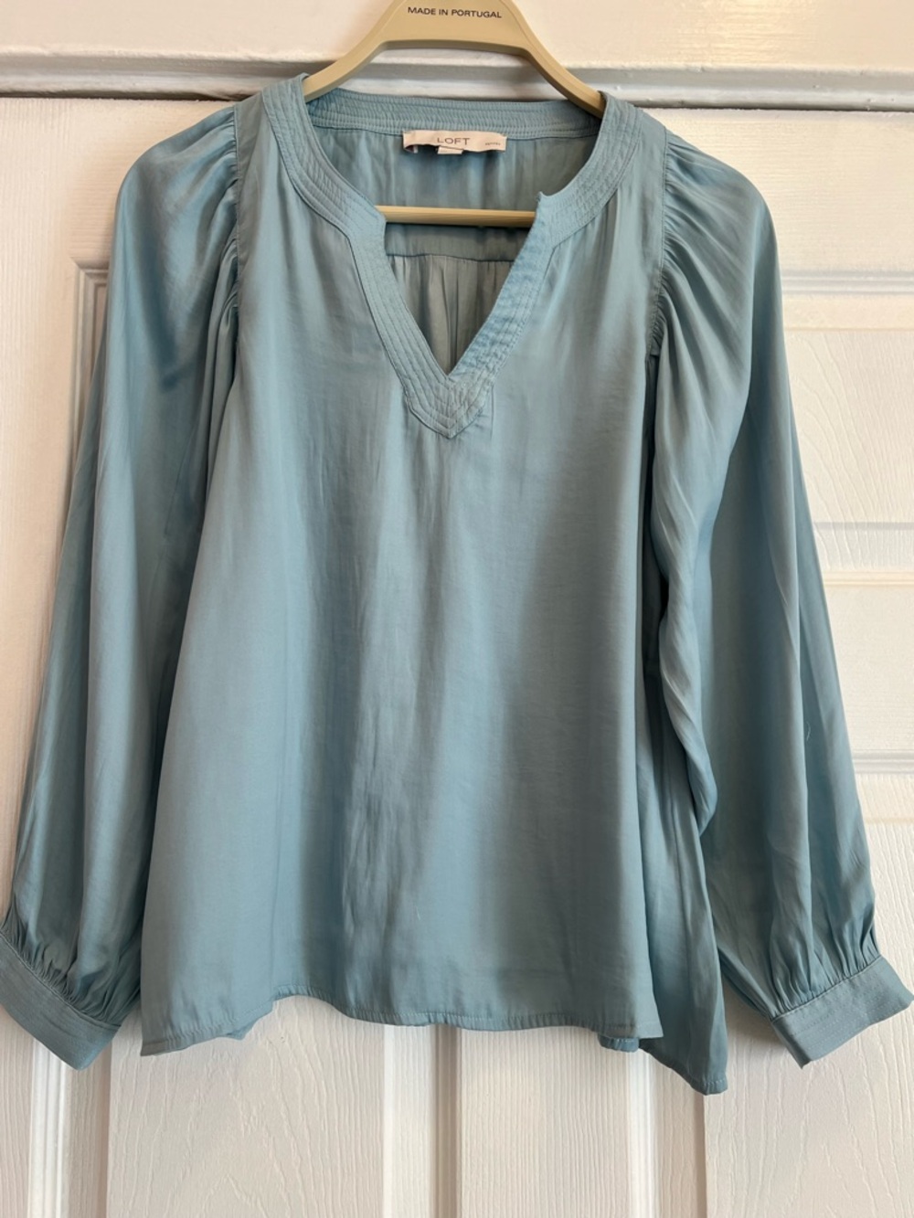 LOFT Soft Sky Blue V-Neck Long Sleeve Blouse